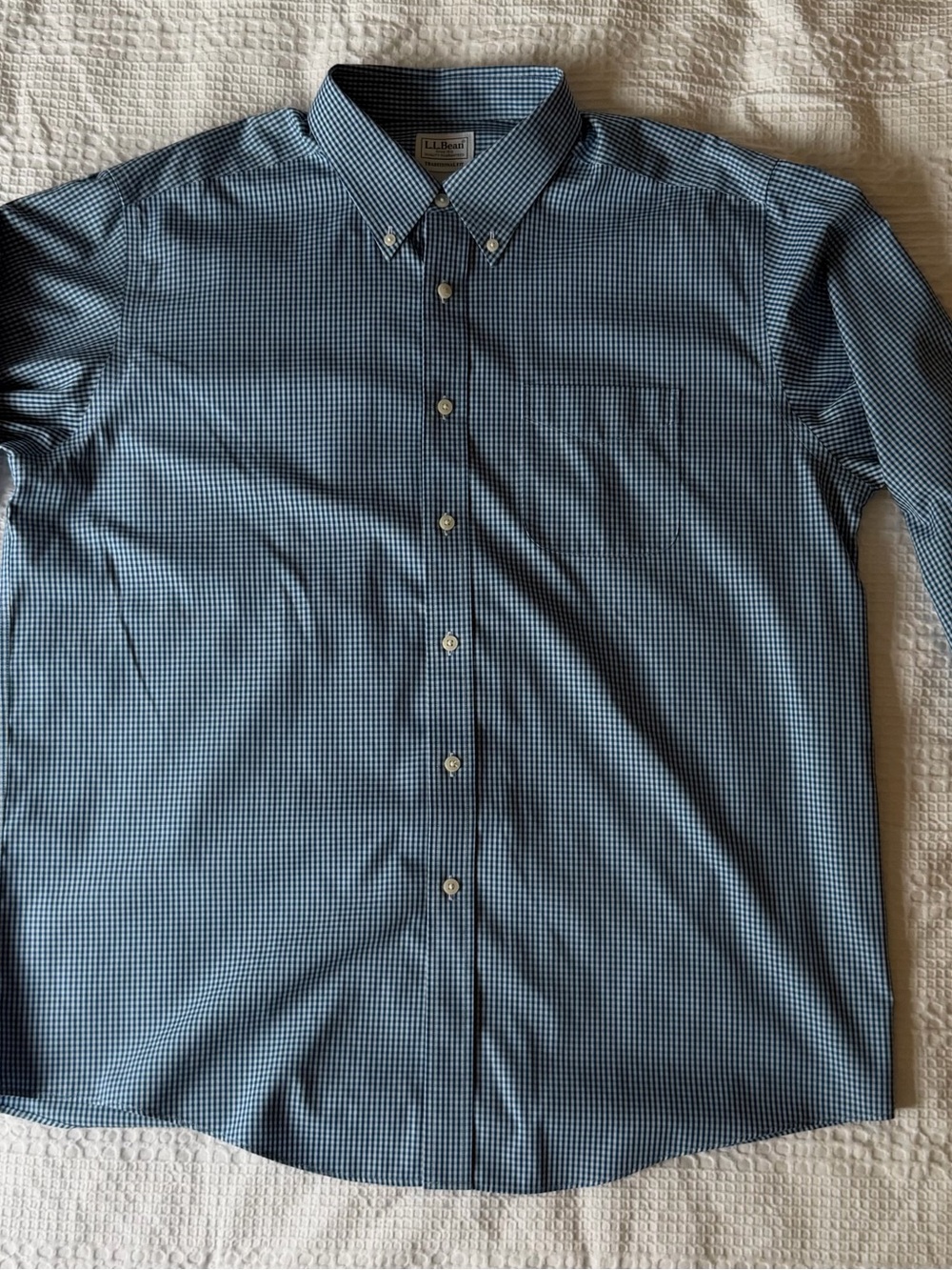 L.L. Bean Men's Blue Micro-Check Button-Down Shirt